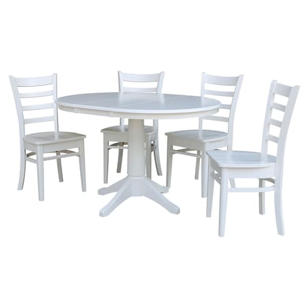 International Concepts Round 36 in Round Extension Dining Table with 4 Emily Chairs, White, 36 in W, 48 in L, 30.1 in H K08-36RXT-27B-C617-4